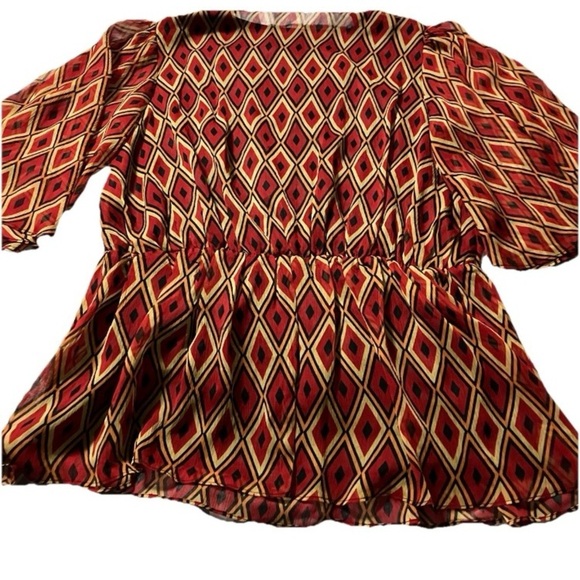 Badgley Mischka Red and Black Blouse with Geometric Pattern - Picture 7 of 7